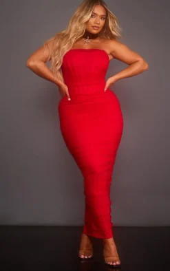 Shape Red Mesh Corset Bandeau Maxi Dress