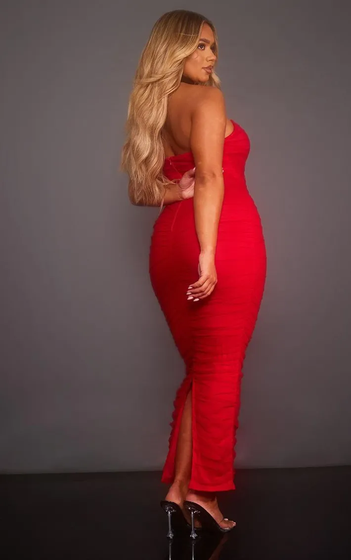 Shape Red Mesh Corset Bandeau Maxi Dress