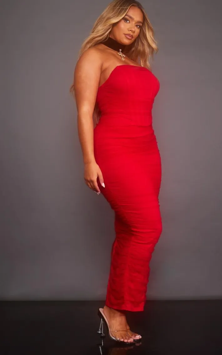 Shape Red Mesh Corset Bandeau Maxi Dress