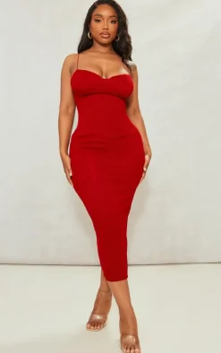 Shape Red Plisse Strappy Cup Detail Midaxi Dress