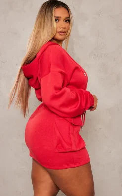 Shape Red Plunge Wrap Utility Pocket Sweatshirt Dress