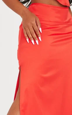 Shape Red Satin Low Rise Maxi Skirt