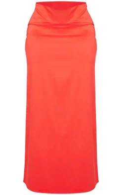 Shape Red Satin Low Rise Maxi Skirt
