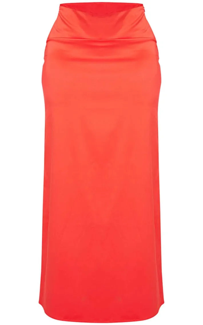 Shape Red Satin Low Rise Maxi Skirt