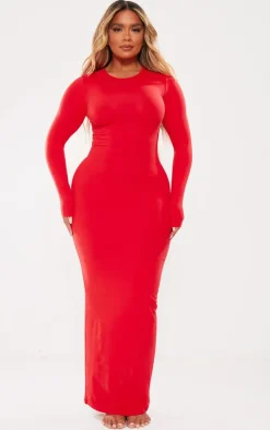 Shape Red Sculpted Long Sleeve Maxi Dress