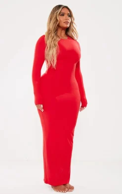 Shape Red Sculpted Long Sleeve Maxi Dress