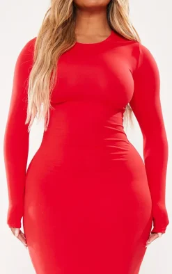 Shape Red Sculpted Long Sleeve Maxi Dress