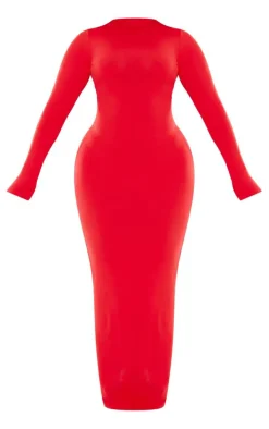 Shape Red Sculpted Long Sleeve Maxi Dress