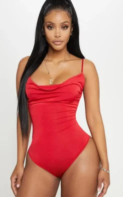 Shape Red Slinky Cowl Neck Bodysuit