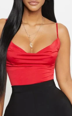 Shape Red Slinky Cowl Neck Bodysuit