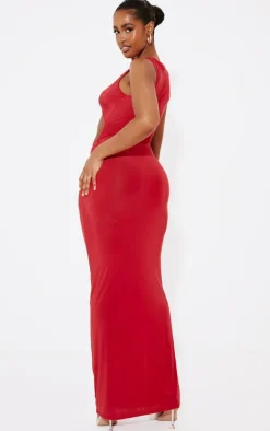 Shape Red Slinky Cut Out Front Maxi Dress