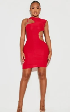 Shape Red Slinky Cut Out Strap Detail Bodycon Dress