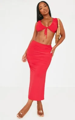 Shape Red Slinky Maxi Skirt