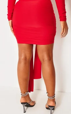 Shape Red Slinky Ruched Knot Side Mini Skirt