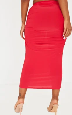 Shape Red Slinky Ruched Midaxi Skirt