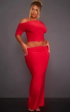 Shape Red Slinky Ruched Side Longline Top