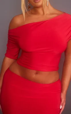 Shape Red Slinky Ruched Side Longline Top