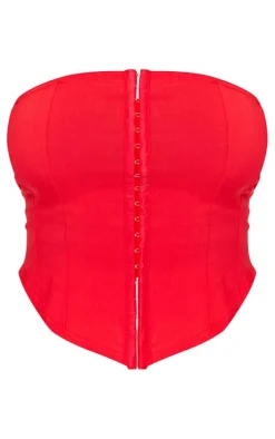 Shape Red Stretch Woven Hook And Eye Corset