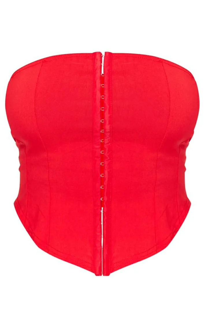 Shape Red Stretch Woven Hook And Eye Corset