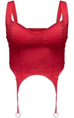 Shape Red Stretch Woven Suspender Detail Corset Top