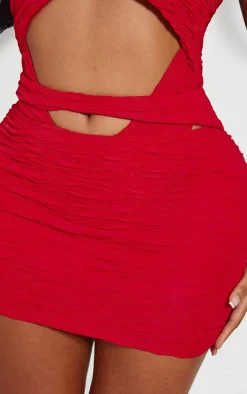 Shape Red Textured Cut Out Mini Skirt