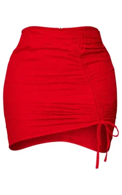 Shape Red Textured Ruched Side Bodycon Skirt