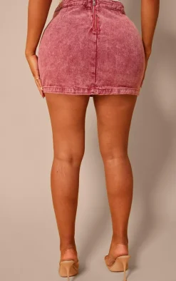Shape Red Washed Denim Foldover Waist Mini Skirt