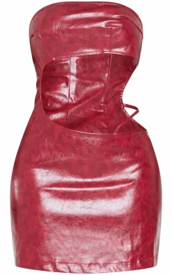 Shape Red Washed Faux Leather Cut Out Dress