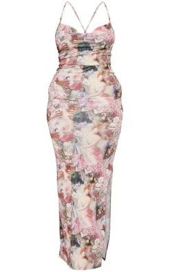 Shape Rose Femme Renaissance Print Slinky Cowl Neck Maxi Dress