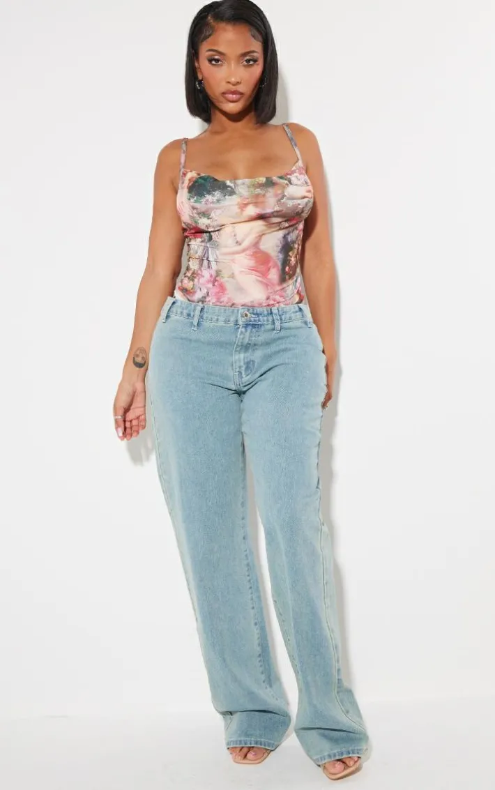 Shape Rose Femme Renaissance Print Slinky Cowl Neck Bodysuit