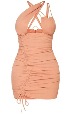 Shape Rust Woven Cup Detail Ruched Side Bodycon Dress