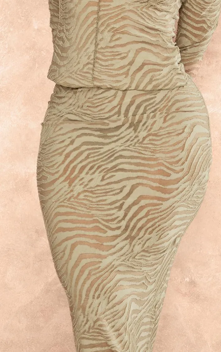 Shape Sage Green Flocked Mesh Maxi Skirt