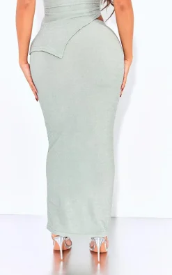 Shape Sage Green Lurex Glitter Low Rise Maxi Skirt