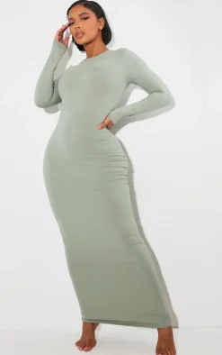 Shape Sage Green Sculpted Long Sleeve Maxi Dress