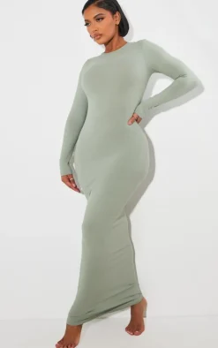 Shape Sage Green Sculpted Long Sleeve Maxi Dress