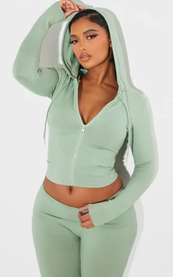 Shape Sage Green Sculpted Zip Through Hoodie