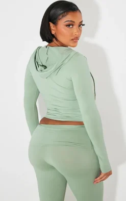 Shape Sage Green Sculpted Zip Through Hoodie