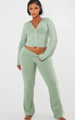 Shape Sage Green Sculpted Zip Through Hoodie