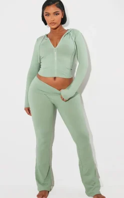 Shape Sage Green Sculpted Foldover Waist Flare Pants