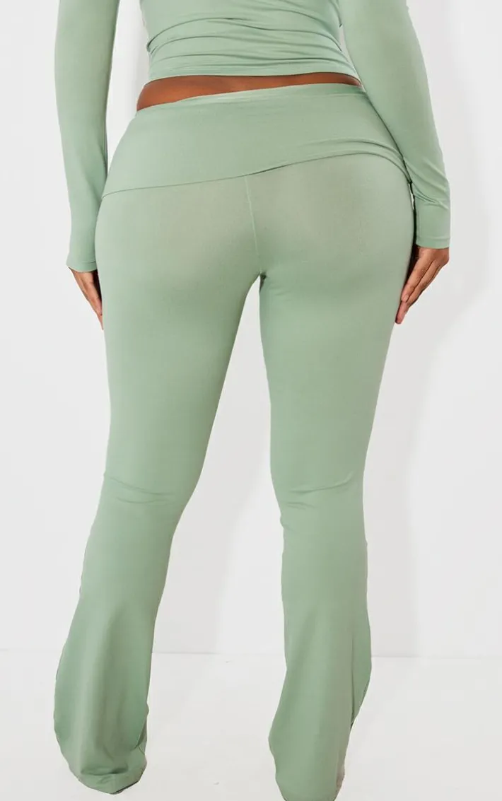 Shape Sage Green Sculpted Foldover Waist Flare Pants