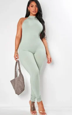 Shape Sage Green Sculpted High Neck Backless Jumpsuit