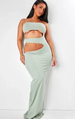 Shape Sage Green Sculpted Bandeau Cut Out Maxi Dress