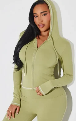 Shape Sage Green Sculpted Contrast Stitch Zip Through Hoodie