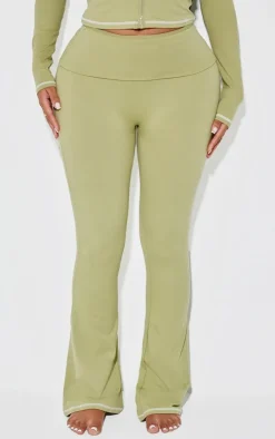 Shape Sage Green Sculpted Contrast Stitch Foldover Waist Flare Pants