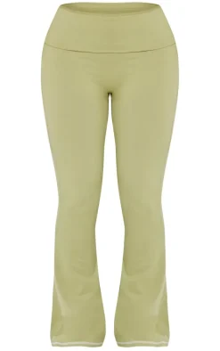 Shape Sage Green Sculpted Contrast Stitch Foldover Waist Flare Pants