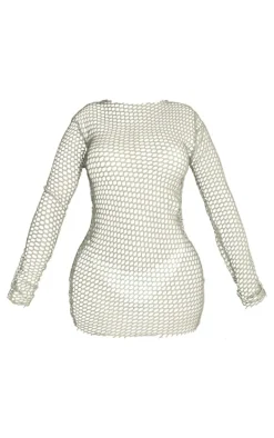 Shape Sage Green Sheer Fishnet Long Sleeve Bodycon Dress