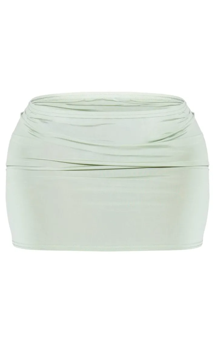 Shape Sage Green Slinky Low Rise Mini Skirt