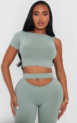 Shape Sage Green Soft Seamless One Sleeve Crop Top