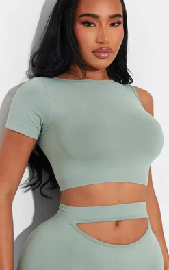 Shape Sage Green Soft Seamless One Sleeve Crop Top