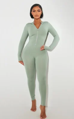 Shape Sage Green Stretch Seamless Long Sleeve Jumpsuit